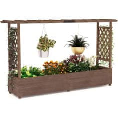 Costway Cvjetna kutija s rešetkom i visećim krovnim žardinjerom s potporom za penjačice 200x44x114 cm smeđa