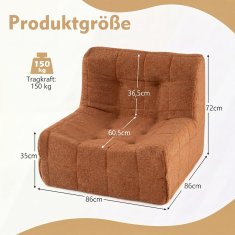 Costway Podna sofa vreća za sjedenje s jednim komadom pjene i presvlakom od teddy pliša smeđa