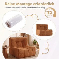 Costway Podna sofa vreća za sjedenje s jednim komadom pjene i presvlakom od teddy pliša smeđa