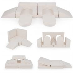 Costway Modularni dječji sofa za igru od 10 dijelova u bež boji s uklonjivim i perivim suede presvlakama