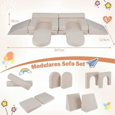 Costway Modularni dječji sofa za igru od 10 dijelova u bež boji s uklonjivim i perivim suede presvlakama