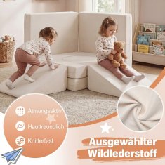 Costway Modularni dječji sofa za igru od 10 dijelova u bež boji s uklonjivim i perivim suede presvlakama