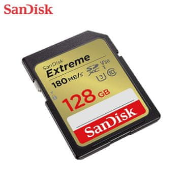 SanDisk Extreme 128GB SDXC memorijska kartica + 1 godinu RescuePRO Deluxe, do 180MB/s i 90MB/s brzina čitanja/pisanja, UHS-I, Class 10, U3, V30