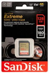 SanDisk Extreme 128GB SDXC memorijska kartica + 1 godinu RescuePRO Deluxe, do 180MB/s i 90MB/s brzina čitanja/pisanja, UHS-I, Class 10, U3, V30
