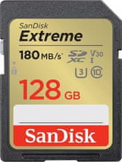 SanDisk Extreme 128GB SDXC memorijska kartica + 1 godinu RescuePRO Deluxe, do 180MB/s i 90MB/s brzina čitanja/pisanja, UHS-I, Class 10, U3, V30