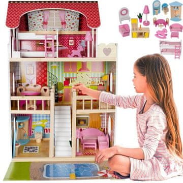 slomart Drvena kućica za lutke Kruzzel D11251 s bazenom, XXL, 90 cm