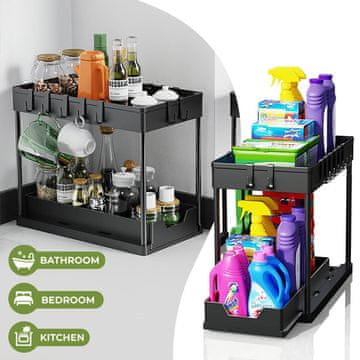 Cool Mango izvlačni kuhinjski organizator za bolju iskoristivost prostora, crna, 21,6 x 39,5 x 36 cm - Slidesink