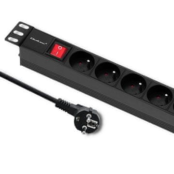 Qoltec QOC PDU Rack 19'' Power Strip | 1U | 8x Schuko | 2m Cable