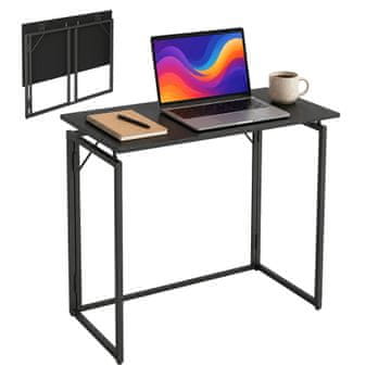 Northix Sklopivi radni stol, crni – 80 x 40 cm, drvo i čelik