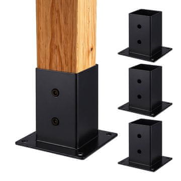 Northix Pocinčani čelični nosači stupova, set od 4 komada, crni, 90x150 mm