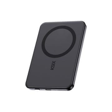 Ksix prijenosna baterija 5000 mAh, magnet. punjenje 15W, PD 20W, displej, crna