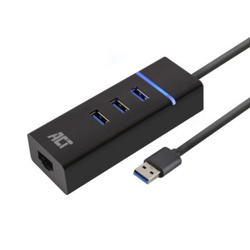 ACT AC6310 USB Hub 3.2 s 3 USB-A porta i Ethernetom (RJ45) crni