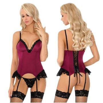 Livco Corsetti Agrafena Phlokss L/XL satenski korzet s čipkom i tangama