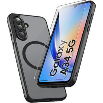 Overboard Futrola za Samsung Galaxy A34 5G, za MagSafe, mat futrola, crna + zaštitna folija za ekran