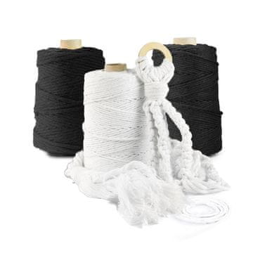 DQPP | Premium MAKRAMEE GARN | 100m | 3mm | Schwarz | 100% Baumwolle | Kordel Natur | Baumwollgarn Baumwollseil | DIY Handwerk Dekoration