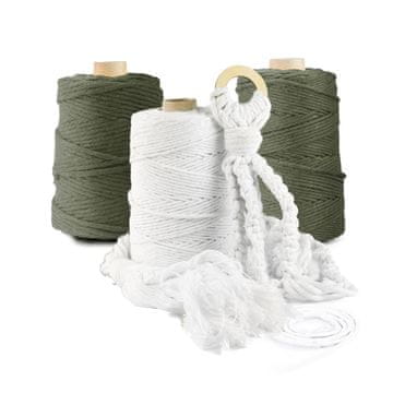 DQPP | Premium MAKRAMEE GARN | 100m | 3mm | Olivgrün | 100% Baumwolle | Kordel Natur | Baumwollgarn Baumwollseil | DIY Handwerk Dekoration