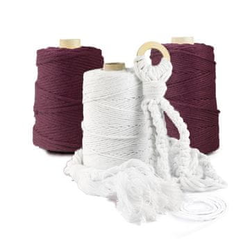 DQPP | Premium MAKRAMEE GARN | 100m | 3mm | Purpurfarbig | 100% Baumwolle | Kordel Natur | Baumwollgarn Baumwollseil | DIY Handwerk Dekoration