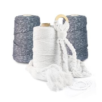 DQPP | Premium MAKRAMEE GARN | 200m | 3mm | Dunkelgrau mit Silberfaden | 100% Baumwolle | Kordel Natur | Baumwollgarn Baumwollseil | DIY Handwerk Dekoration