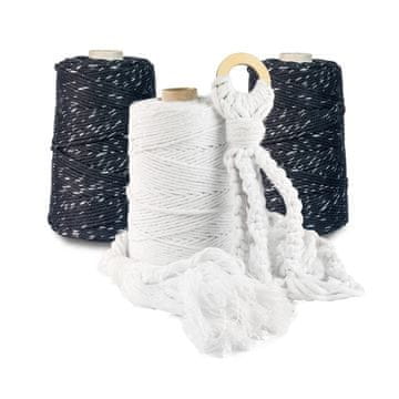 DQPP | Premium MAKRAMEE GARN | 200m | 3mm | Schwarz mit Silberfaden | 100% Baumwolle | Kordel Natur | Baumwollgarn Baumwollseil | DIY Handwerk Dekoration