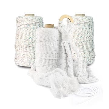 DQPP | Premium MAKRAMEE GARN | 200m | 3mm | Beige mit mehrfarbige Faden | 100% Baumwolle | Kordel Natur | Baumwollgarn Baumwollseil | DIY Handwerk Dekoration