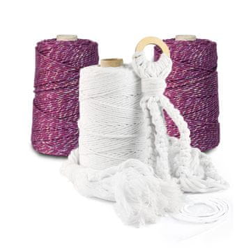 DQPP | Premium MAKRAMEE GARN | 200m | 3mm | Dunkelrosa mit mehrfarbige Faden | 100% Baumwolle | Kordel Natur | Baumwollgarn Baumwollseil | DIY Handwerk Dekoration