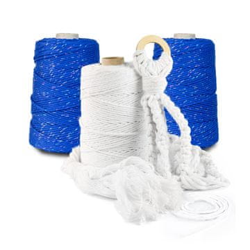 DQPP | Premium MAKRAMEE GARN | 200m | 3mm | Indigo mit mehrfarbige Faden | 100% Baumwolle | Kordel Natur | Baumwollgarn Baumwollseil | DIY Handwerk Dekoration