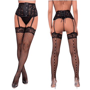 Livco Corsetti Mrežaste čarape s čipkastim podvezicama Jelly L/XL