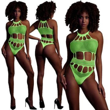Au! 832 Zeleni neonski bodi s rupicama, UV seksi! XS/XL