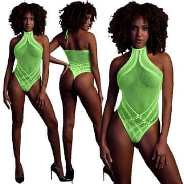 Au! 839 Zeleni UV bodi s ovratnikom i mrežastim ovratnikom, seksi! XS/XL