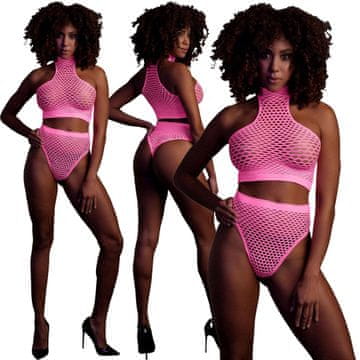 Mrežasti set 833 ružičasti NEON UV top i gaćice, 2 dijela. XS/XL