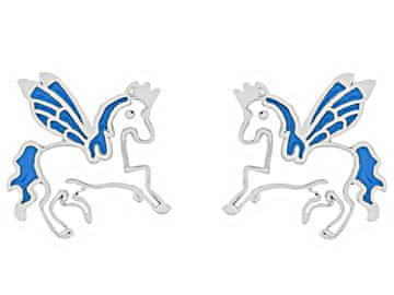 Seijou Srebrne naušnice Pegasus za djevojčice s rodiranim emajlom