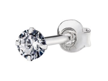 Seijou Srebrne naušnice s okruglim bijelim fasetiranim kubnim cirkonom, srebro 925, 2 mm