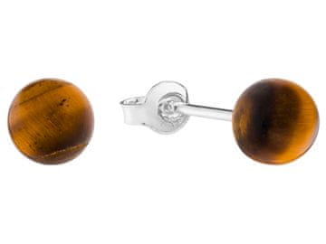 Seijou Srebrne naušnice s kamenčićima, male ženske, 6 mm, tigrovo oko