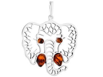 Seijou Veliki srebrni privjesak slon s jantarnim privjeskom slon amulet za sreću