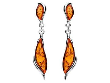 Seijou Srebrne viseće duge naušnice s jantarom, elegantne, srebro 925