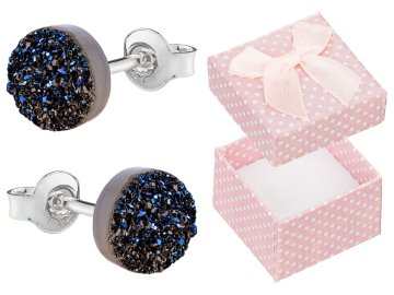 Seijou Srebrne Druzy naušnice s titanskim plavim naušnicama 6 mm
