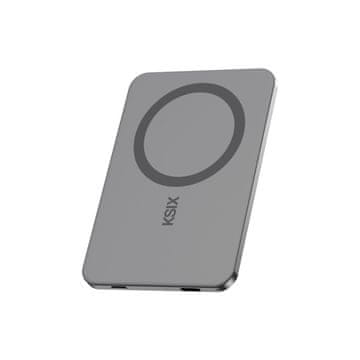 Ksix prijenosna baterija 3000 mAh,magnet. punjenje 15W,PD 20W,ultra tanka, siva