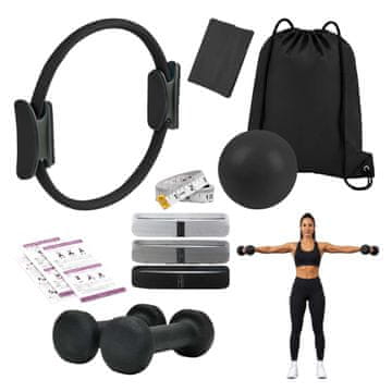 Northix 11-dijelni Pilates set s prstenom, loptom, trakama i bučicama