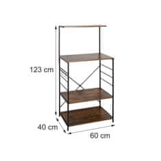 Northix Crna kuhinjska polica s 4 razine i kukama – metal i MDF