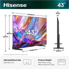 Hisense Hi-QLED pametni televizor, 109,22 cm (43), 60 Hz, Dolby Vision i Dolby Atmos, crni (43E79S)