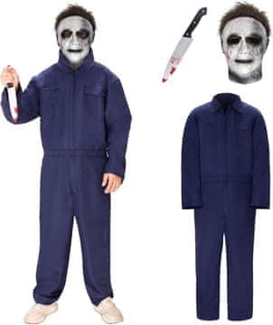 Nikcorp Muški kostim za Noć vještica kombinezon horor ubojica tamnoplavi XL, udoban poliesterski kostim za cosplay i karneval s 6 džepova, elastičnim pojasom i skrivenim patentnim zatvaračem, periv u perilici