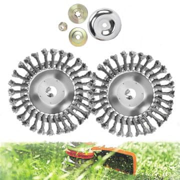 Nikcorp Žičana četka za motornu kosu set 2 kom, srebrna, otvor 25.4 mm, od nehrđajućeg čelika za uklanjanje korova i mahovine, uključuje 4 adaptera, profesionalni alat za čišćenje vrtnih staza i terasa