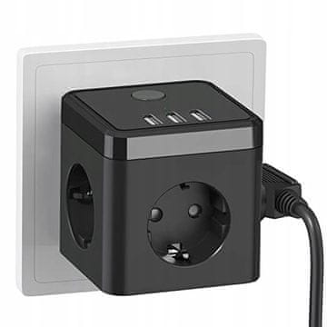 Bežična kockasta utičnica (2400W/10A) za 3 utičnice s USB-A priključcima