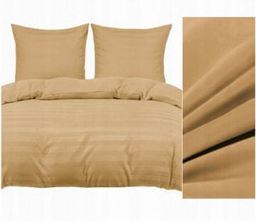 ELEGANTNA hotelska damast posteljina s prugama 200x220 CARAMEL, zlatna, bež