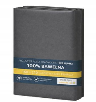 Tradicionalna plahta s elastičnim uloškom 100% PAMUK 160x210 grafit, čelik