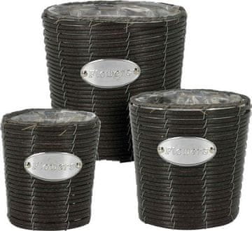 ProGarden Lonac za cvijeće KO-430000640 Pleteni set od 3 cvjetne posude FLOWERS GARDEN 24 / 20 / 18 cm antracit