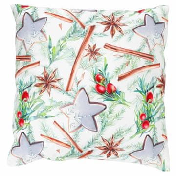 Autronic Jastuk Pillow with filling, satin. Christmas motif, gingerbread and cinnamon on a white background. 45 (UBR041)