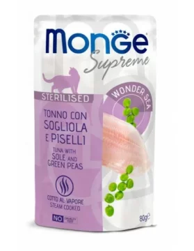 Monge Supreme sterilizirana tuna za mačke s ribom, listom i graškom 80 g