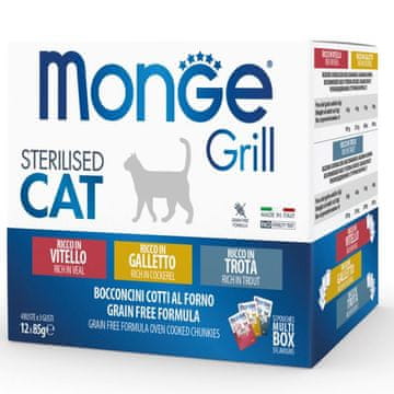 Monge Mačji Grill Sterilizirana MIX Teletina/Piletina/Pastrva 12x85g