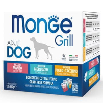 Monge Dog Grill Multi Box Govedina/Bakalar/Piletina 12x100g